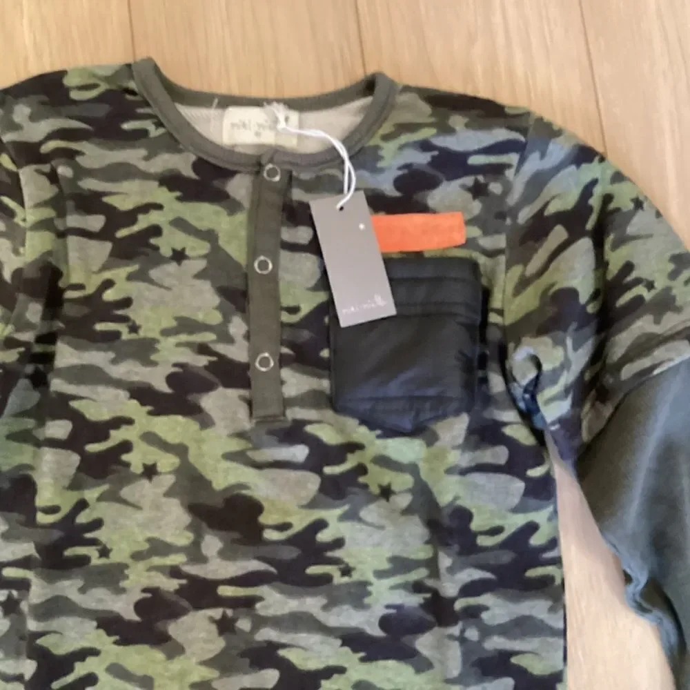 NWT Miki Miette Brand Boys Green Camo Long Sleeve Henley Sizes 6 and 8